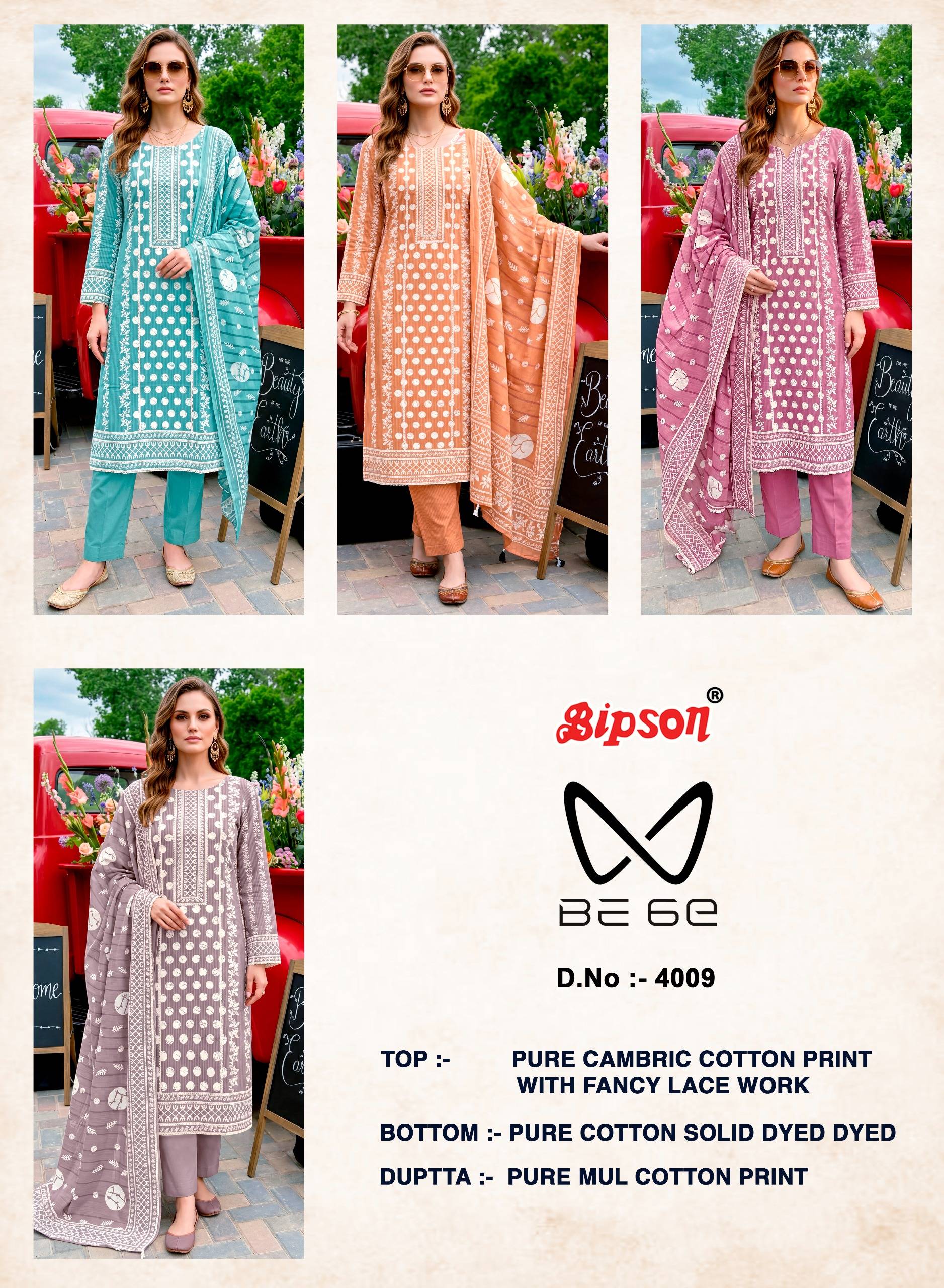 BE 6E - 4009 Series By BIPSON PRINTS Stylish Beautiful Colourful Pure Cotton Dresses At Wholesale Price